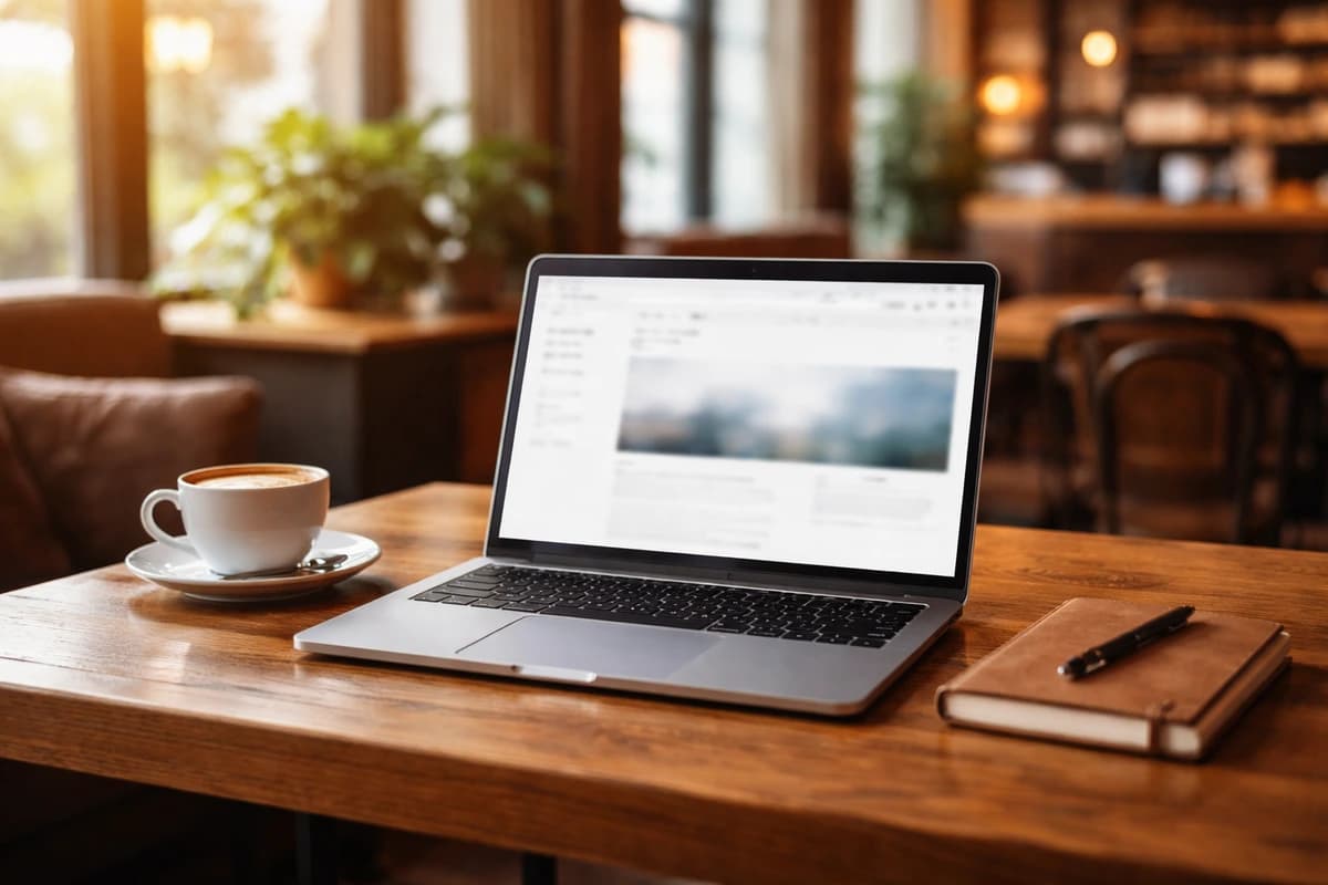 Completed business website displayed on laptop in coworking space
