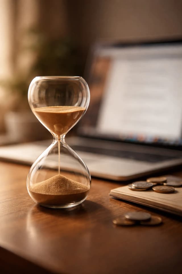 Hourglass next to laptop symbolizing slow website losing customers